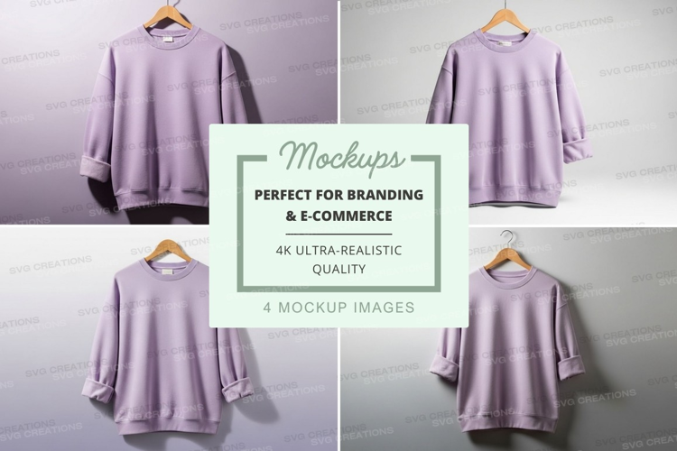 Lavender women's sweatshirt mockup on hanger minimalist disp