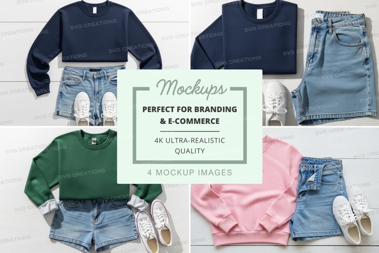 Clothing mockup set on white wooden background