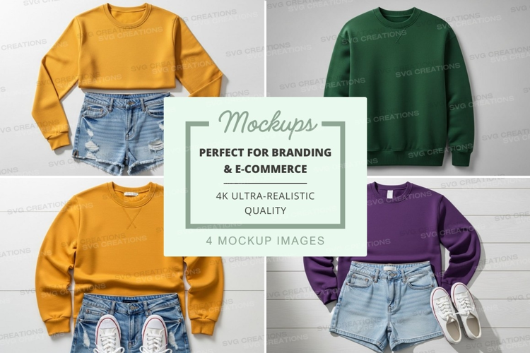 Women's cropped sweatshirt mockup with distressed denim shor