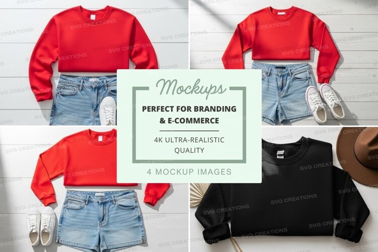 Women's cropped sweatshirt mockup on jeans with sneakers example image 1
