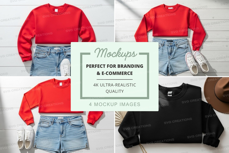 Women's cropped sweatshirt mockup on jeans with sneakers