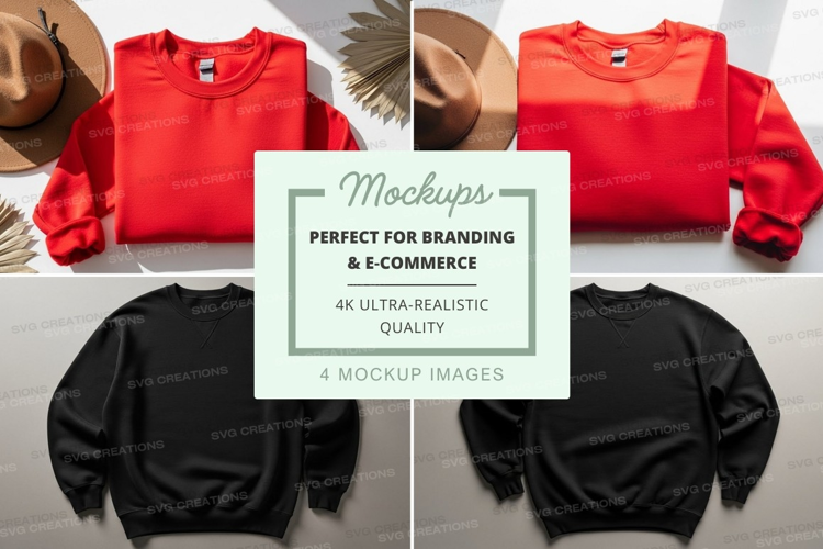Red and black sweatshirt mockup on hanger with tropical leav