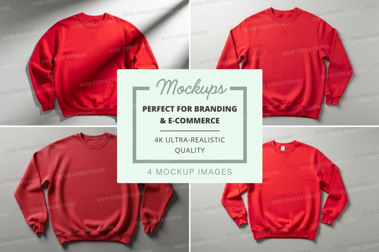 Red sweatshirt mockup front back view minimalist design