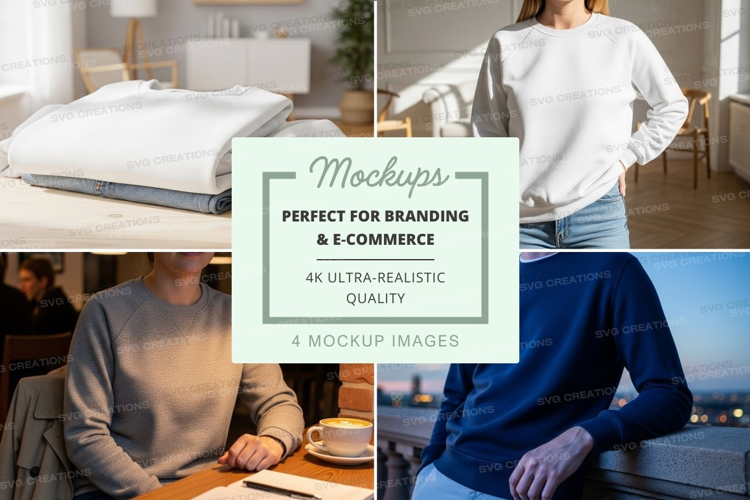 Woman folding white sweater mockup in cozy home interior