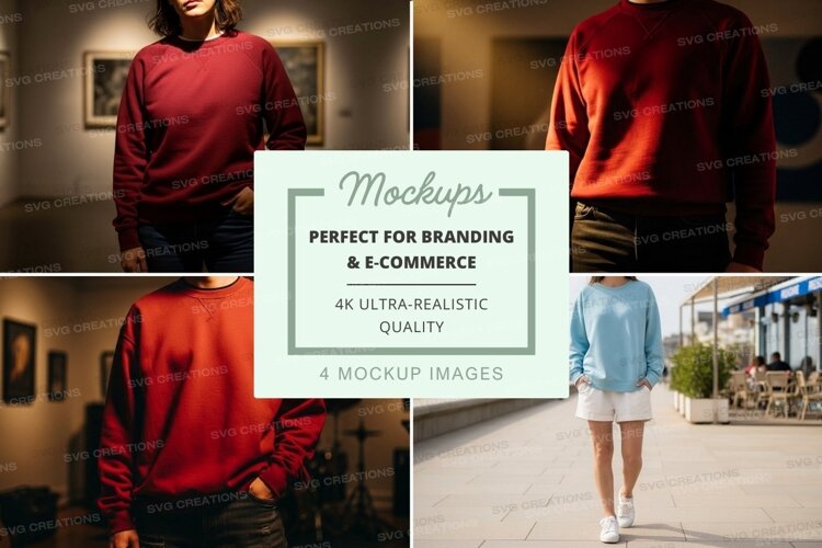 Woman walking in oversized red sweater mockup outdoor urban example image 1
