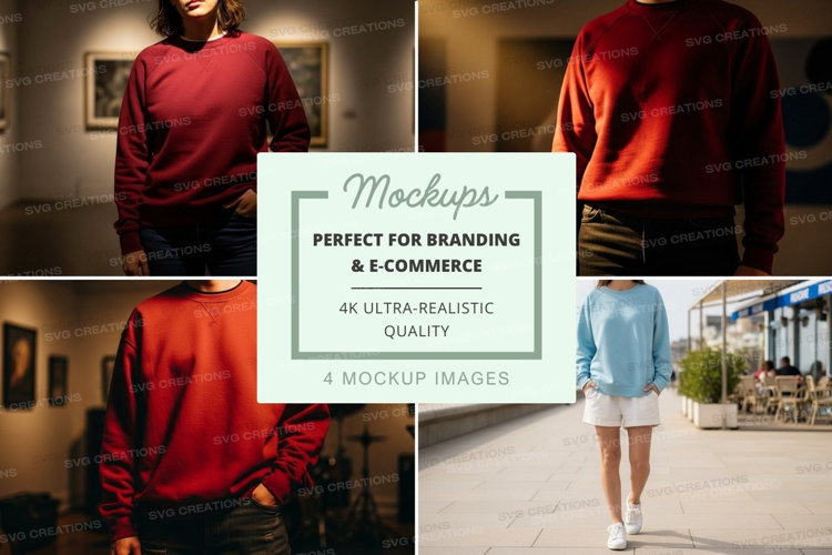 Woman walking in oversized red sweater mockup outdoor urban
