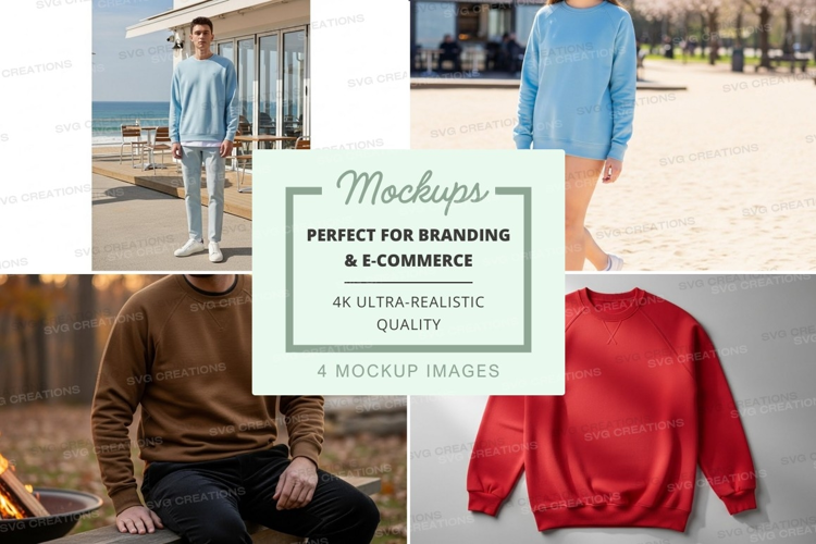 Man in sweater mockup on wooden pier by beach