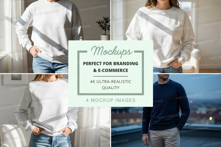 Casual sweatshirt mockup on diverse models indoors