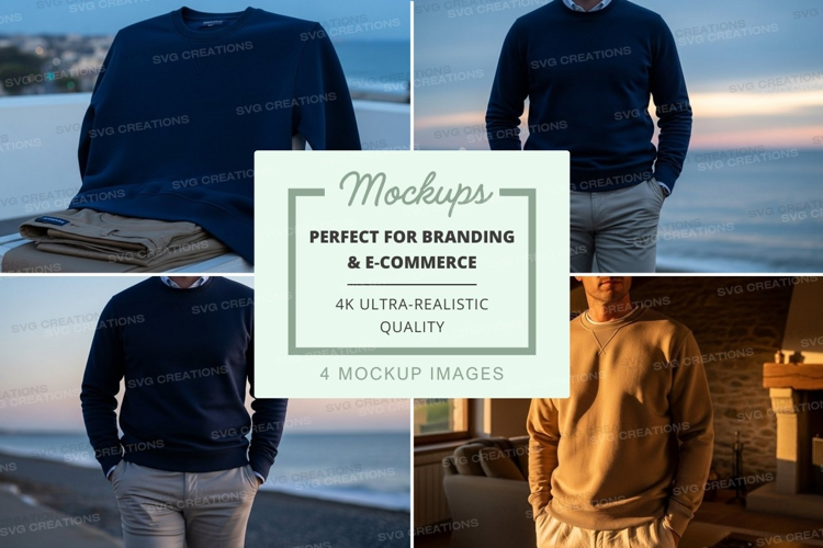 Man wearing sweater mockup on balcony sunset view