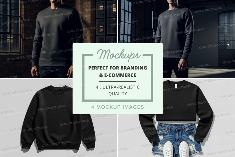 Black sweatshirt mockup on mannequin and model outdoor