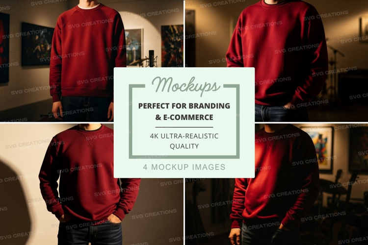 Red sweatshirt mockup on mannequin in studio display