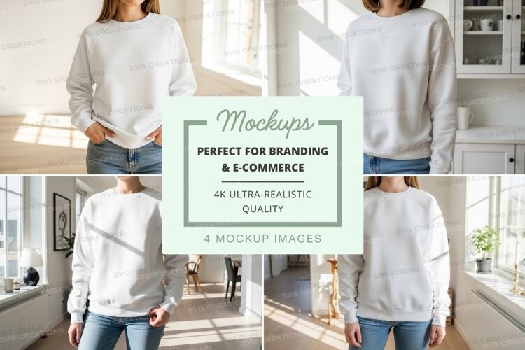 Blank gray sweatshirt mockup on models in modern loft example image 1