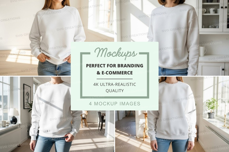 Blank gray sweatshirt mockup on models in modern loft