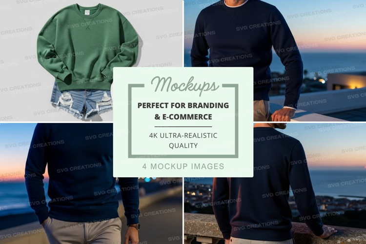 Man casual sweater mockup sunset waterfront urban lifestyle