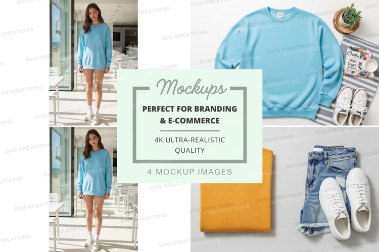 Woman casual oversized sweater mockup flat lay style