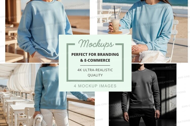 Woman wearing oversized sweater mockup outdoor lifestyle example image 1