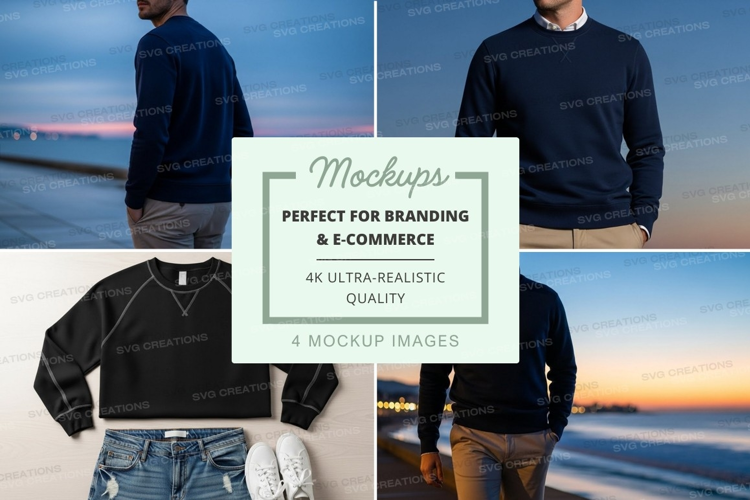 Men casual sweater mockup on bridge sunset