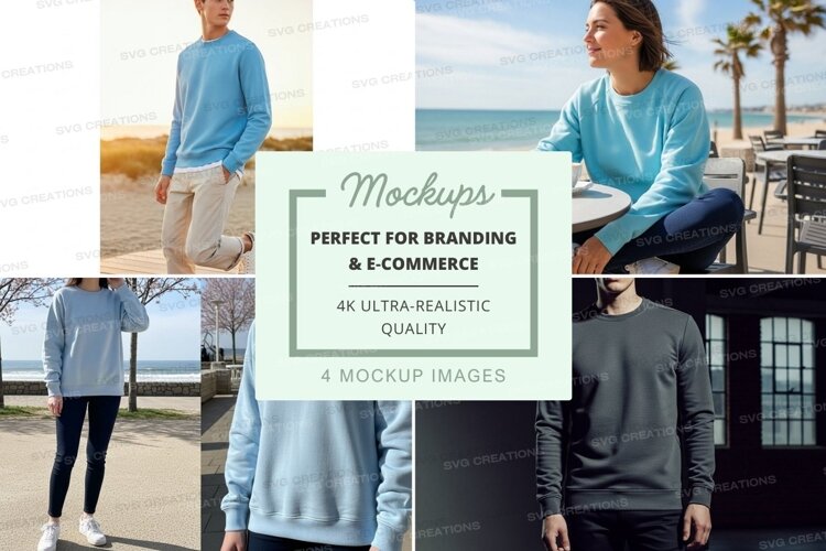Woman wearing blue sweater mockup beach lifestyle example image 1