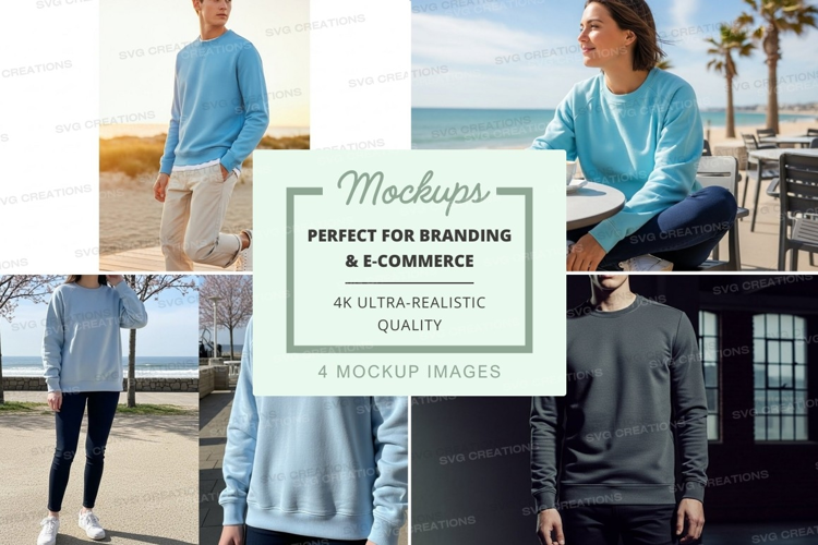Woman wearing blue sweater mockup beach lifestyle