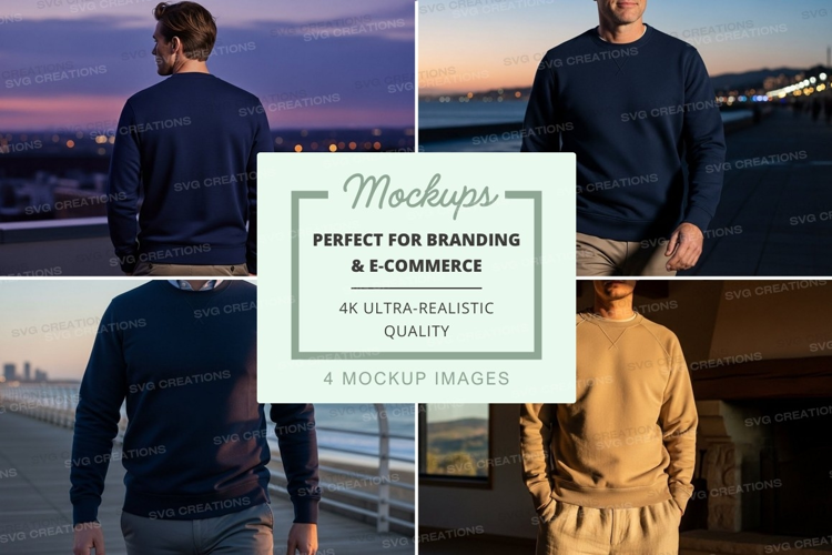 Man casual sweater mockup urban sunset backdrop