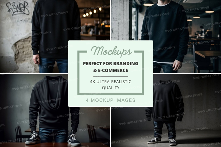 Black hoodie mockup on mannequin urban cafe backdrop