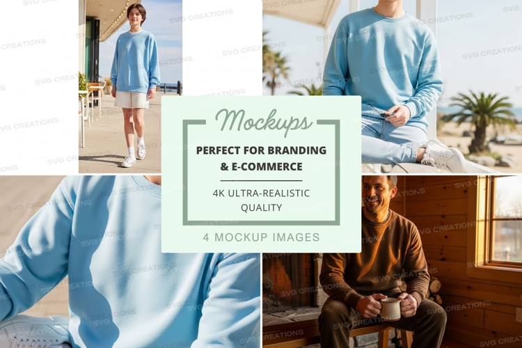 Man in blue sweater mockup outdoor lifestyle casual