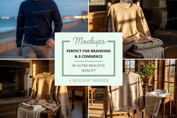 Clothing mockup display on wooden shelf by window