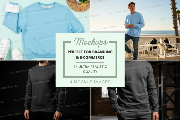 Men's sweatshirt mockup on model and flat lay blue black