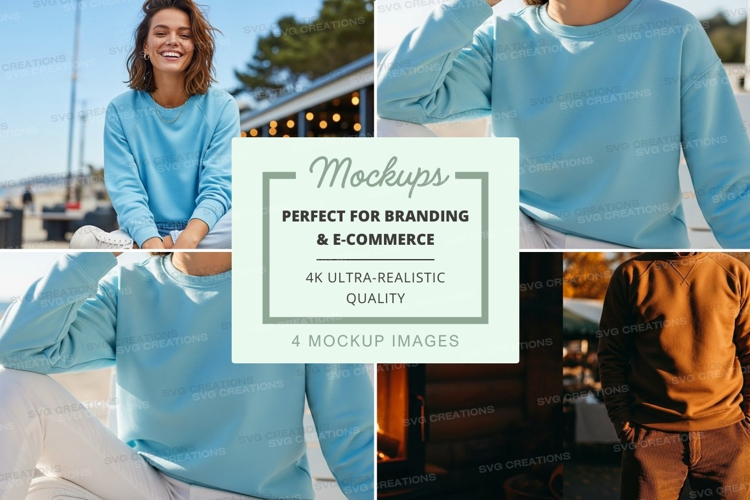 Woman in blue sweater mockup outdoor lifestyle joyful