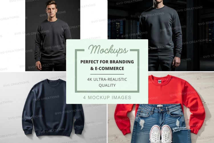 Men's sweatshirt mockup casual wear front back view
