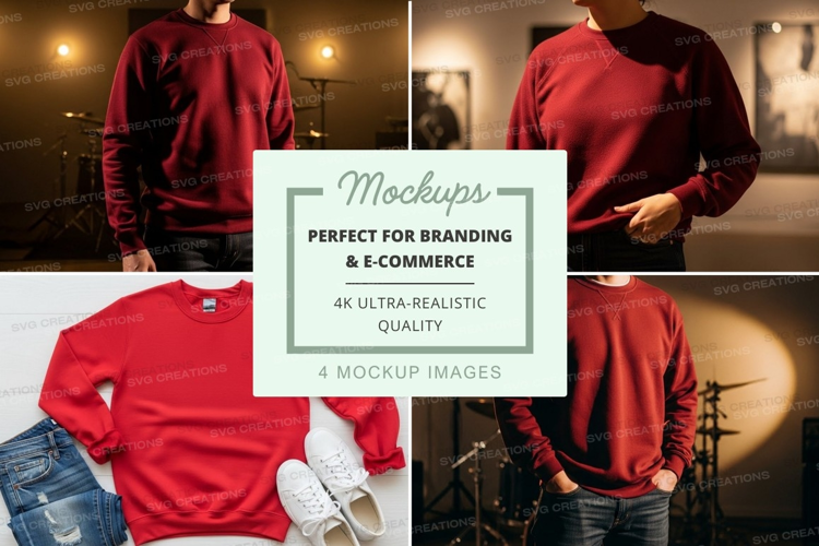 Red sweatshirt mockup on mannequin studio display