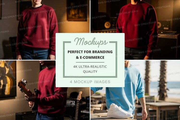 Woman wearing sweater mockup in home studio setup example image 1