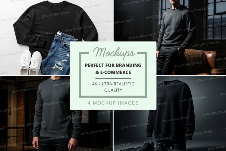 Black sweatshirt mockup on hanger and model indoor example image 1