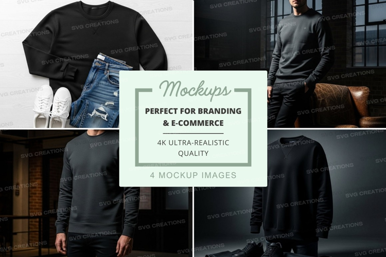 Black sweatshirt mockup on hanger and model indoor