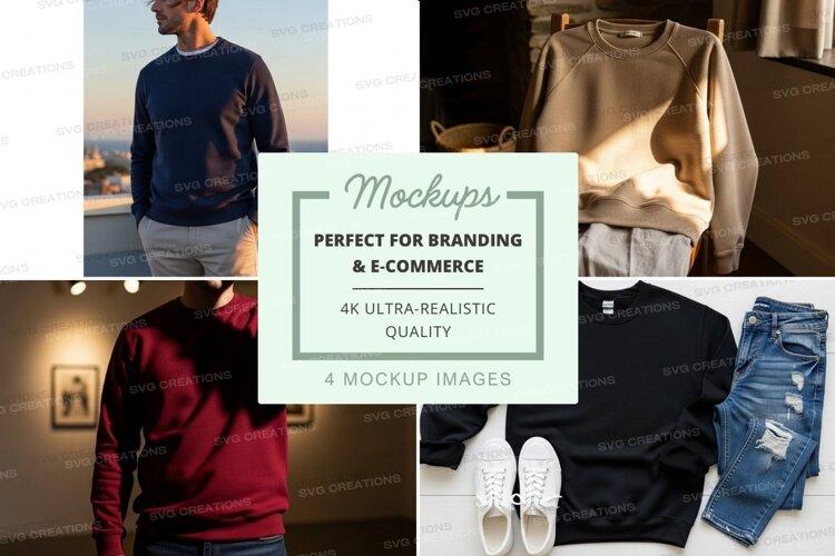 Men casual sweater mockup on jeans lifestyle flat lay example image 1