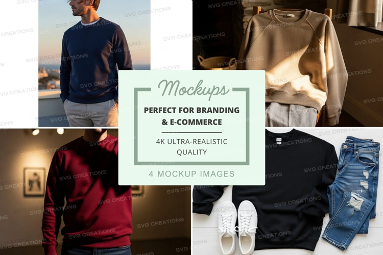 Men casual sweater mockup on jeans lifestyle flat lay