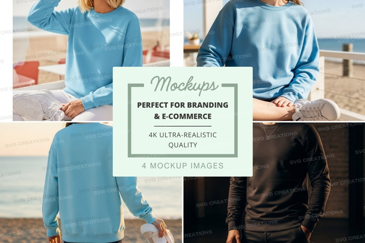 Woman wearing blue sweater mockup outdoor lifestyle