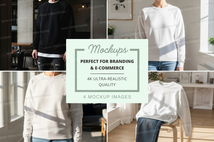 Woman wearing oversized sweatshirt mockup in modern home