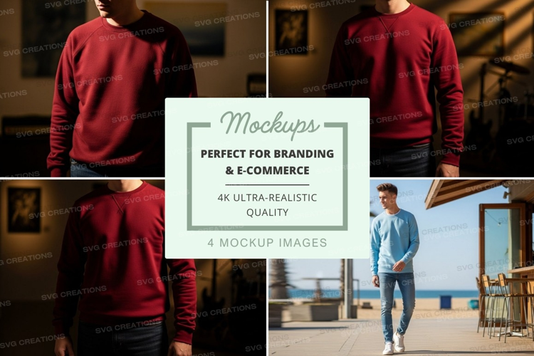 Man red hoodie mockup beach resort lifestyle