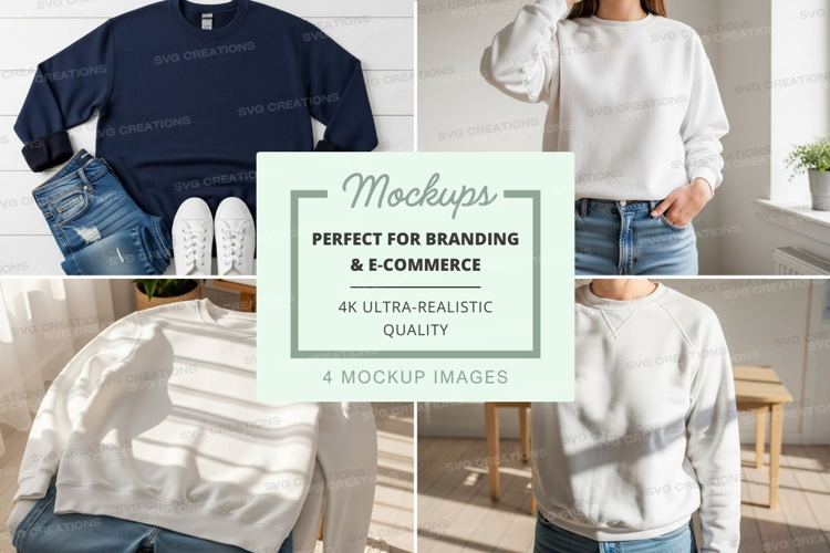Woman wearing oversized sweater mockup in minimalist room