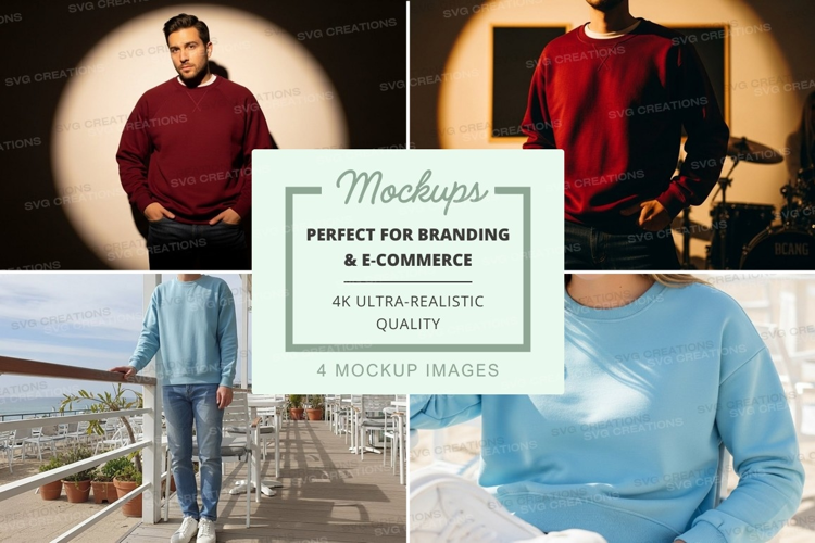Man casual sweater mockup display indoor outdoor