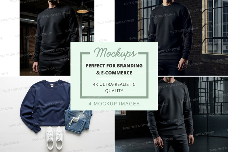 Men's black sweatshirt mockup on hanger and jeans
