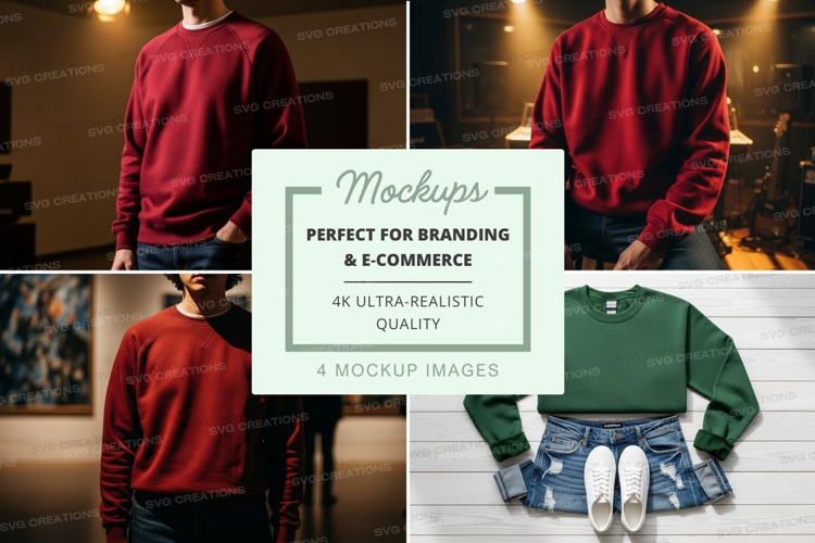 Red hoodie mockup on mannequin display indoor lighting