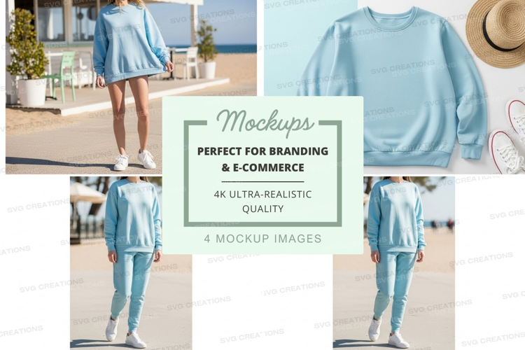 Blue oversized sweatshirt mockup on mannequin outdoor urban