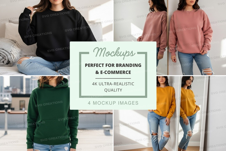Women casual hoodie mockup jumping indoors lifestyle