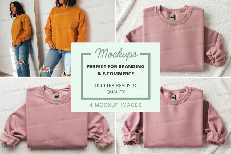 Pink sweatshirt mockup on hanger and model lifestyle