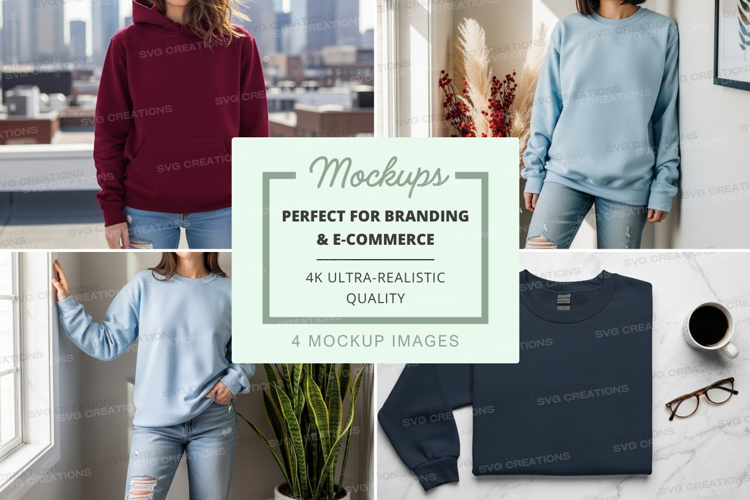 Woman wearing casual hoodie mockup in modern home