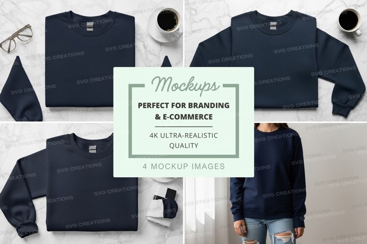 Navy blue sweatshirt mockup flat lay minimalist lifestyle example image 1