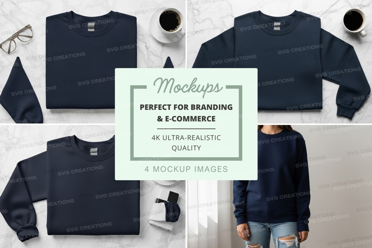 Navy blue sweatshirt mockup flat lay minimalist lifestyle