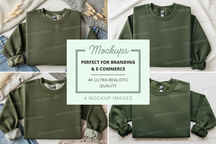 Green sweatshirt mockup on wooden hanger flat lay minimal